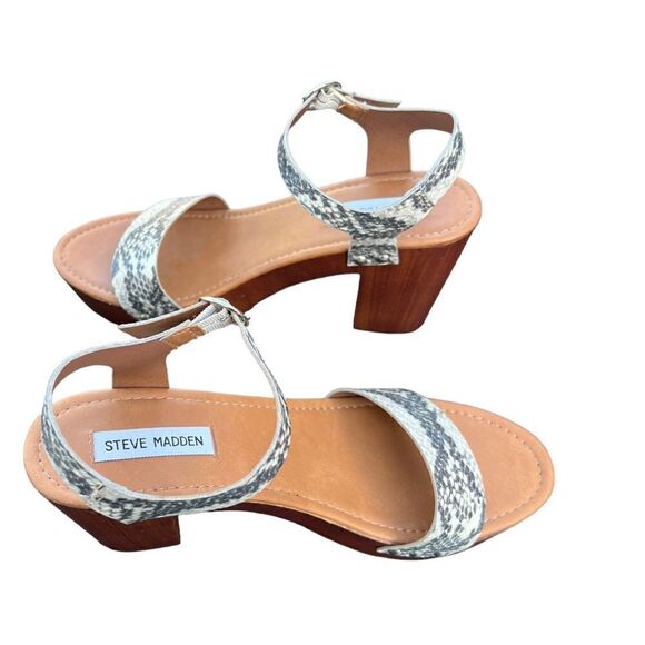 Steve Madden Luna Natural Snake Wooden Platform white Chunky Heel Sandals sz 10 - Picture 4 of 11